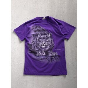 Vintage 80s Metro Toronto Zoo Purple Single Stitch Cotton T-shirt White Tiger‎ S